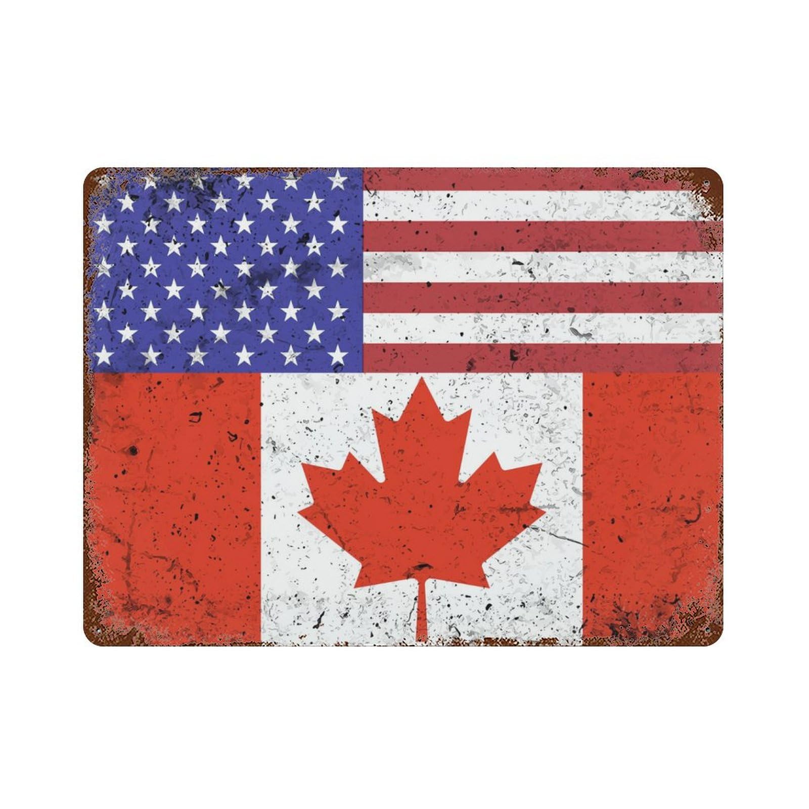 KWQDOZF Half America And Half Canada Flag Theme Metal Tin Sign,Vintage Iron Hanging Plate Horizontal with Rust Poster Wall Decor 12x16inch