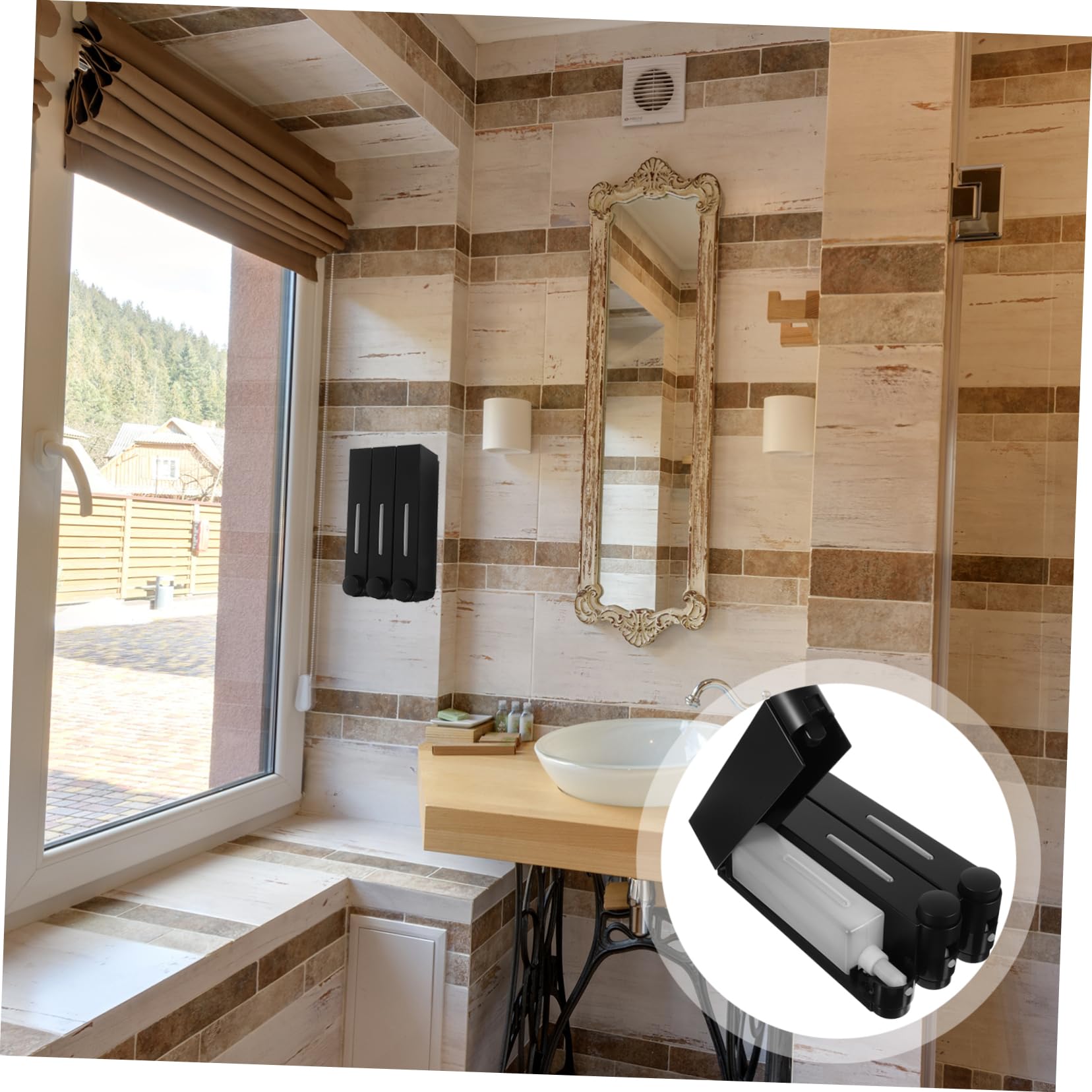 Dispenser da Muro per Doccia a 3 Scomparti in Abs e Pvc Nero, Design a Tenuta Stagna, Pratico per Shampoo, Balsamo e Detergente Liquido, per Bagno