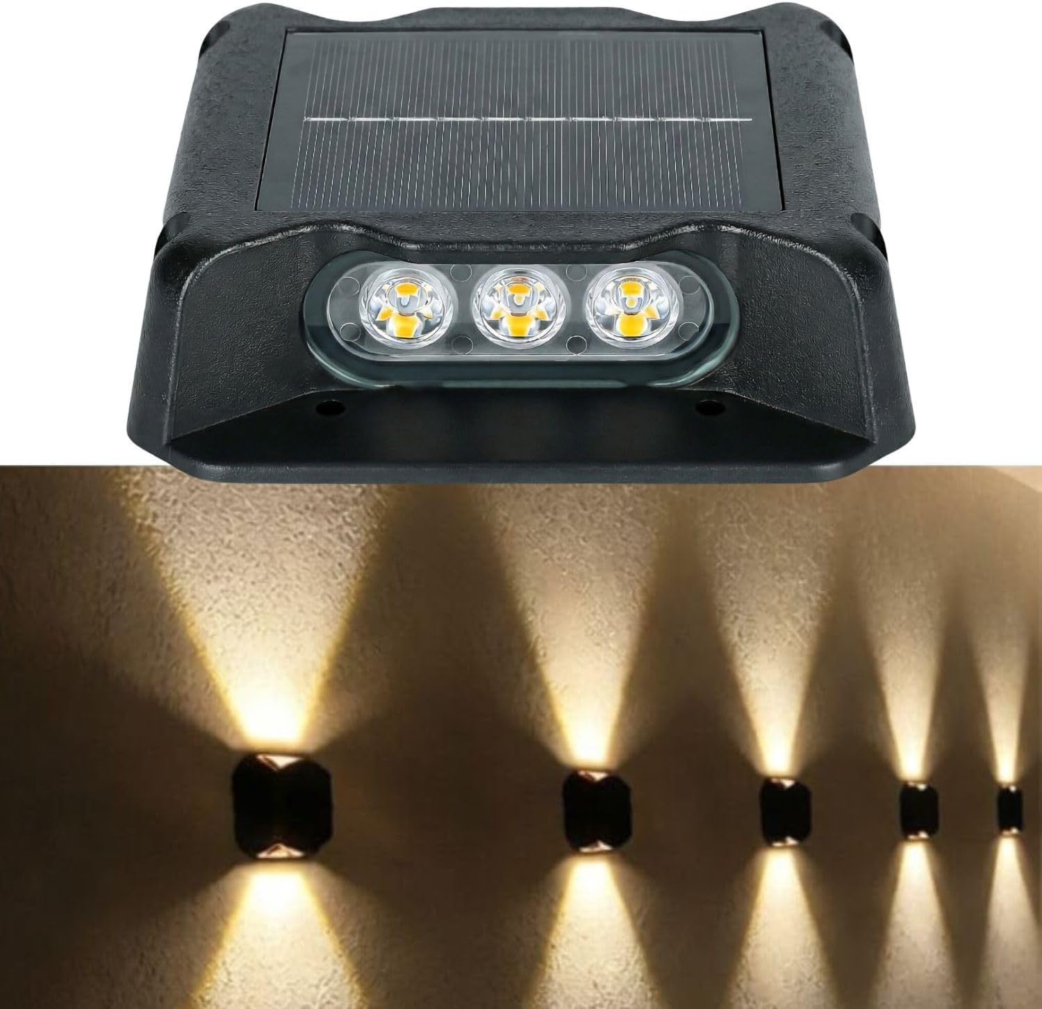 LITVERSE Solar Powered LED Deck Light for Outdoor | 6 LED Step Wall Light | Waterproof Garden Pathway Stair Fence Lighting | Auto On/Off Solar Deck Lamp for Yard, Patio & Walkway – Black