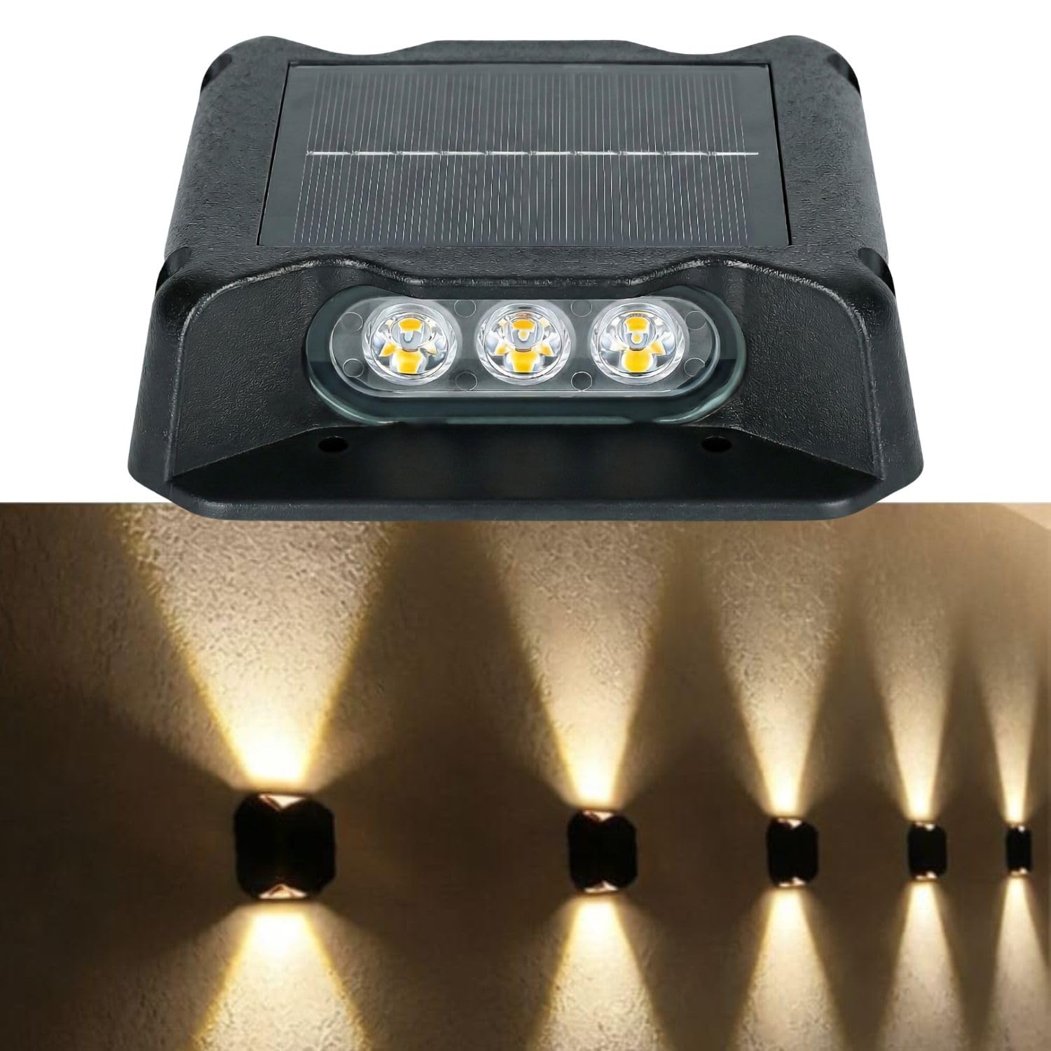 LITVERSE Solar Powered LED Deck Light for Outdoor | 6 LED Step Wall Light | Waterproof Garden Pathway Stair Fence Lighting | Auto On/Off Solar Deck Lamp for Yard, Patio & Walkway – Black