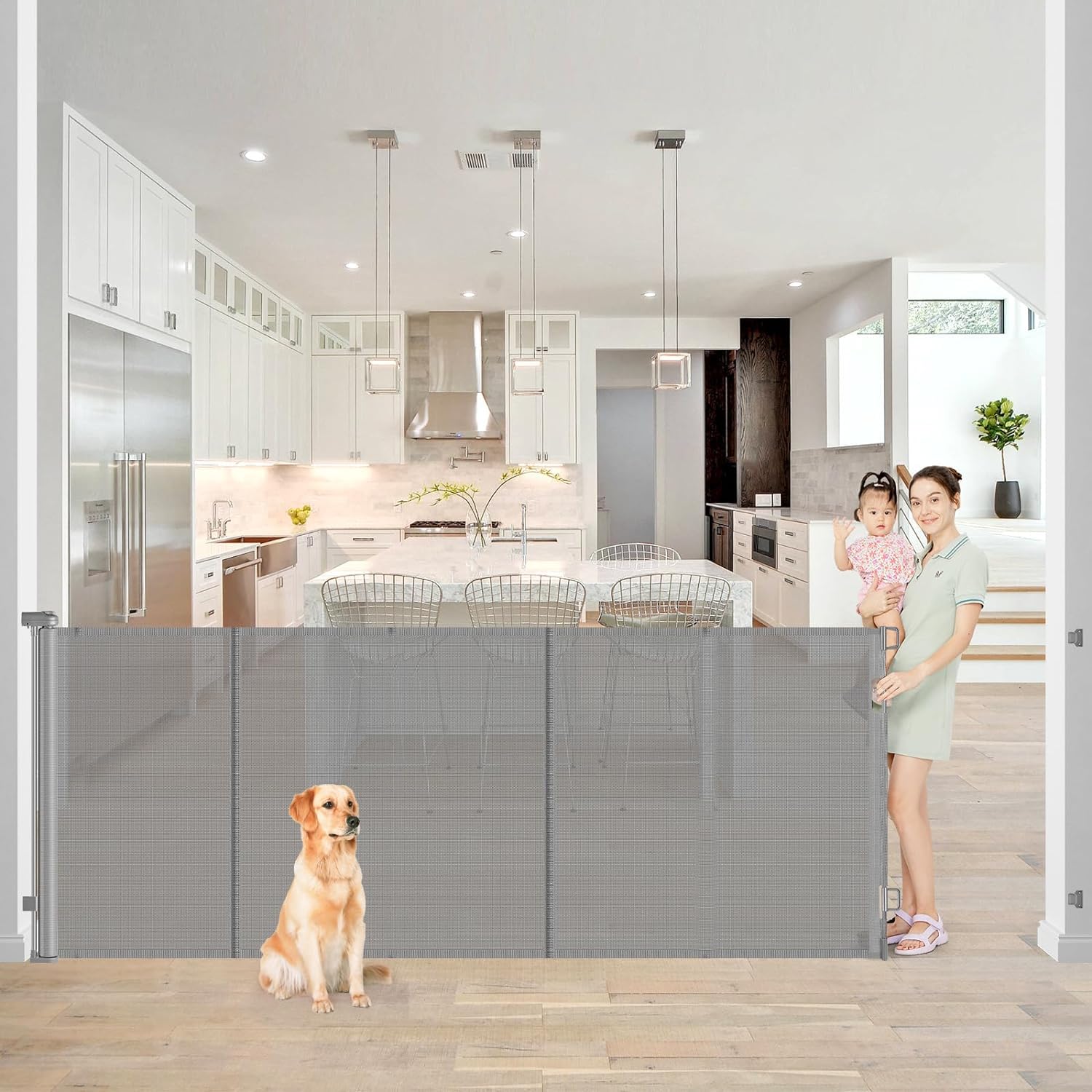 Treppenschutzgitter Türschutzgitter Ausziehbar 0-300cm,Baby Absperrgitter Schutzgitter Treppe für Kinder,Katzen und Hunde,Geeignet für Innen Außenbereich (300cm/grau)