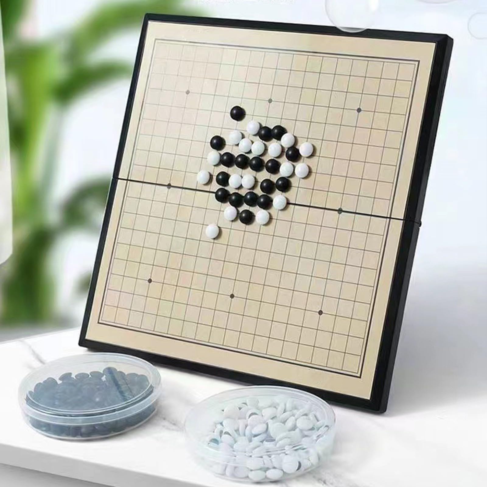 Set di gioco magnetico Go, set da gioco Go con due scatole di conservazione, pieghevole, in plastica convessa singola, per intrattenimento e tempo libero (Giallo+Nero,C)