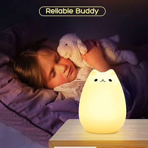 Miniatura 2 de Litake - Lámpara LED nocturna de gatito de silicona recargable para niños y bebés 7 colores cambiantes para habitación de niños gato famoso