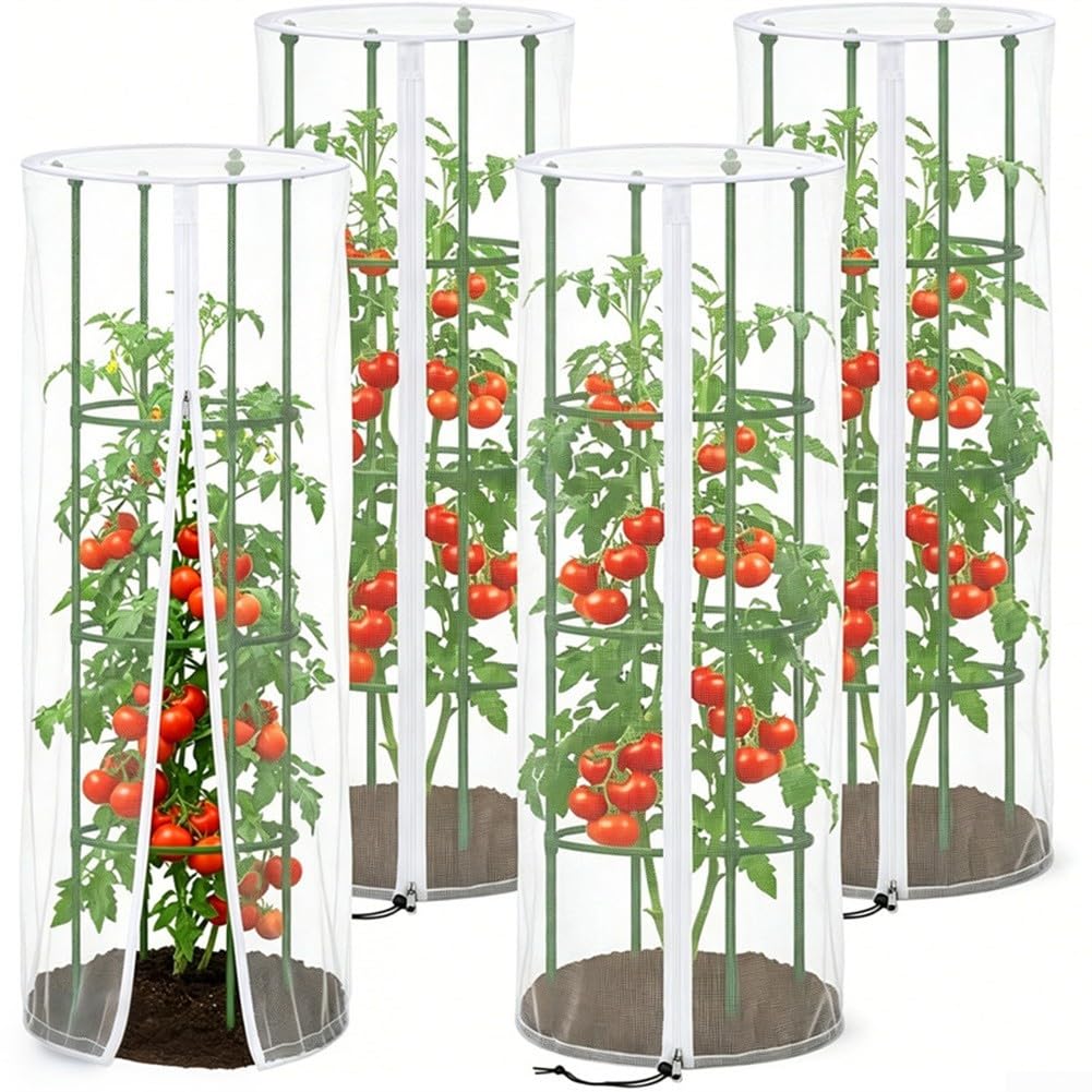 Rete per uccelli da giardino con coulisse, copertura per piante riutilizzabile per gabbie per pomodori e parassiti, verde, 150 x 46 cm (4 pezzi)