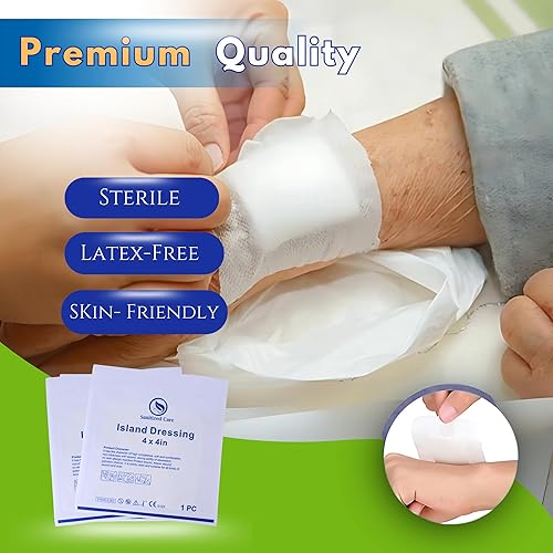 Miniatura 5 de Apósito para islas de 4 x 4 pulgadas, paquete de 28 apósitos estériles con borde para heridas con adhesivo acrílico, vendaje de isla envuelto