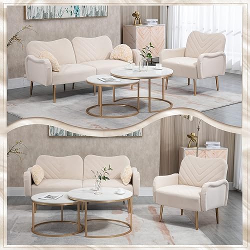 Miniatura 7 de Antetek Silla decorativa moderna de terciopelo, sillón tapizado para sofá individual con patas de metal dorado rosa, sillón lateral copetudo para