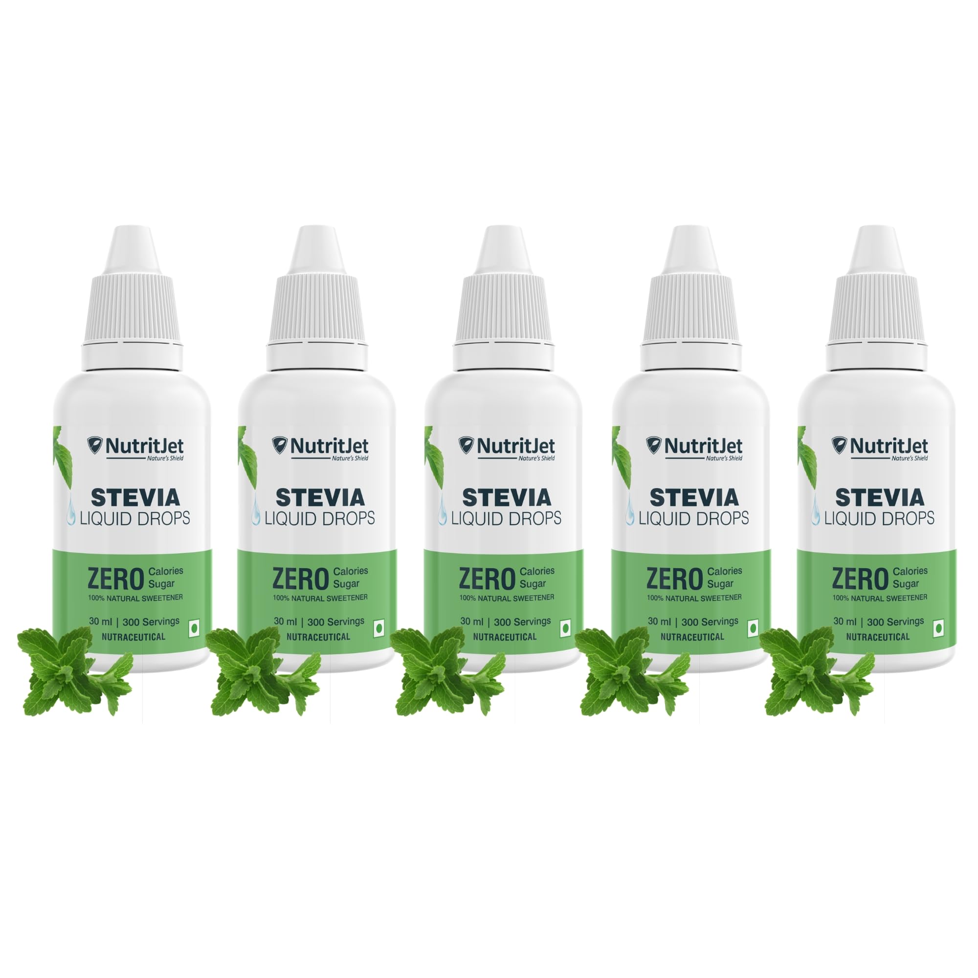 NutritJet Natural Stevia Liquid Drops - 30ml | Zero Calorie Sugar-Free Sweetener Pack of 5