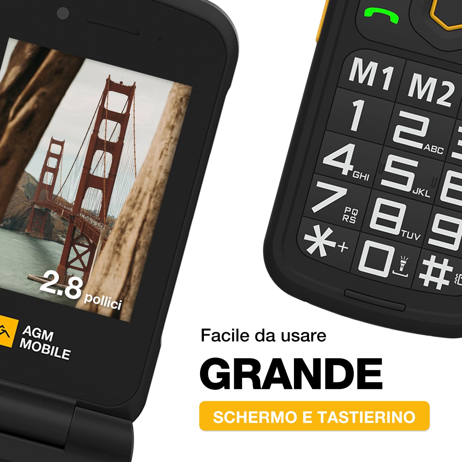 AGM M8 Flip Elderly Phone With Charging Dock: Big Keys Flip Phone, IP68/IP69K Waterproof, SOS, Hearing Aid Compatible, Large Keypad, 4G Dual SIM