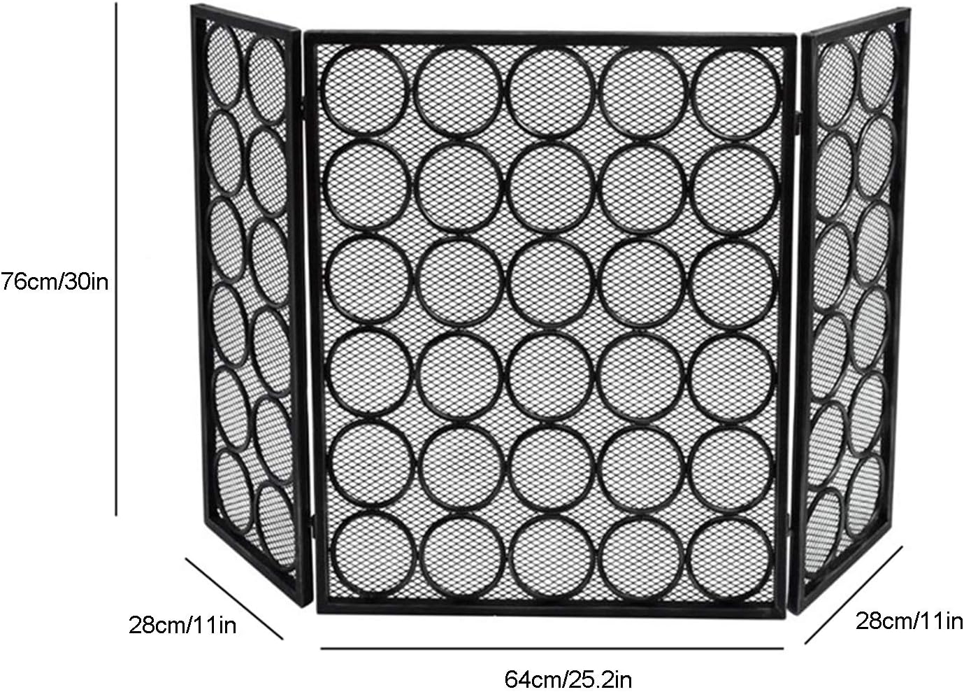SparkGuard 3-Panel Fireplace Screen, Wrought Iron Vertical Mantle Furnace, Extended Fire Screen, Foldable Fireplace Cover, Solid, Baby-Safe, SparkGuard -H 47" (Black)