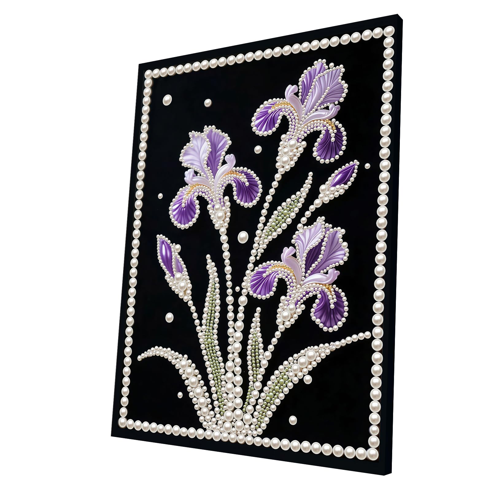 DIY Pearl Painting Kit with Wooden Frame, 3D Plastic Pearl Gemstone Ocean Art Craft for Adults Beginners, Diamond Dot Painting, Home Wall Decor Ready Gift for Women(Flower Iris)(30 * 40cm)