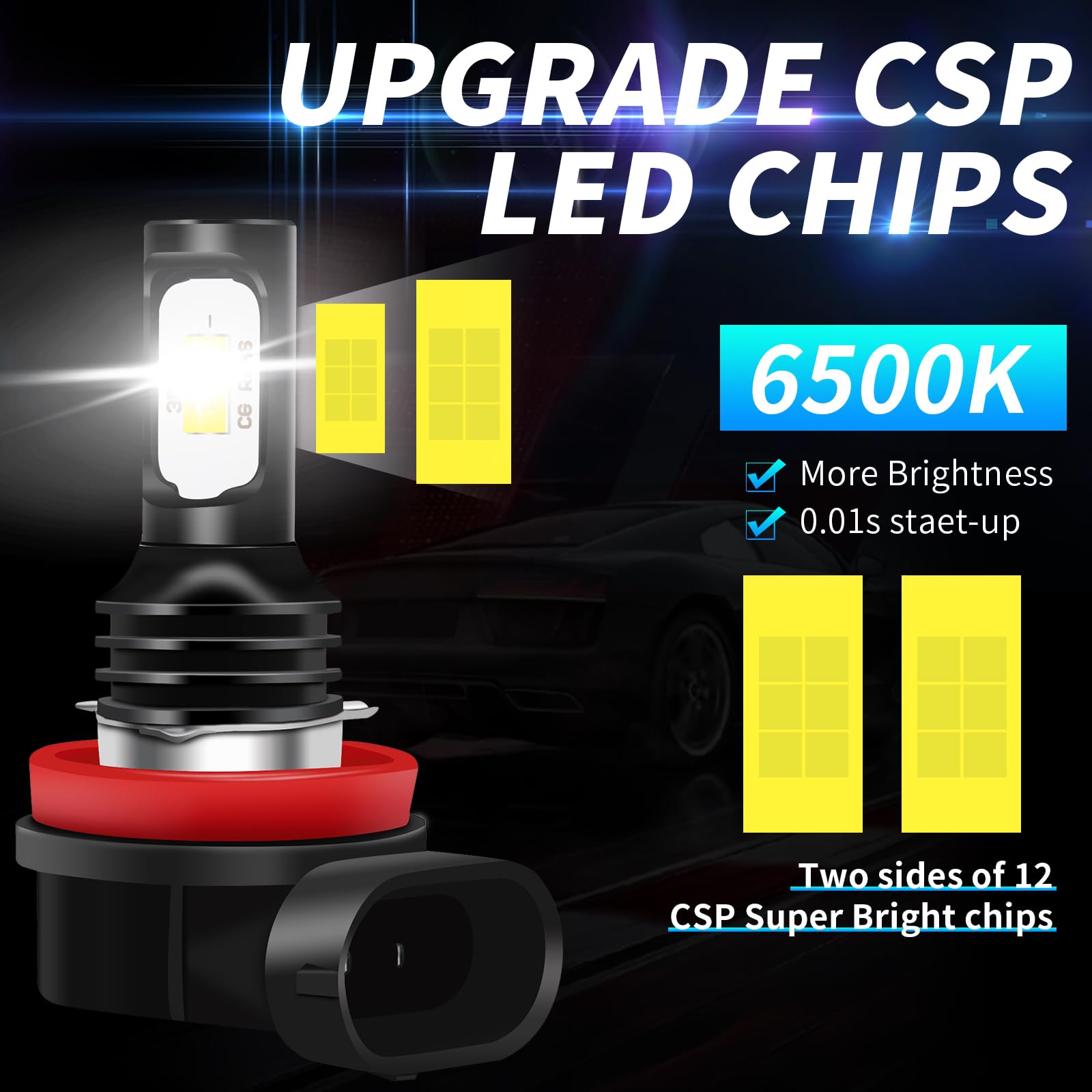 ZEBANERT Fit For 2006-2007 2011-2020 Suzuki GSXR 600 750 Fog lamps Bulbs, H7 H11 High Beam and Low Beam Bulbs Combo, 8000LM 6500K Bright White, Plug and Play, 2-Pack