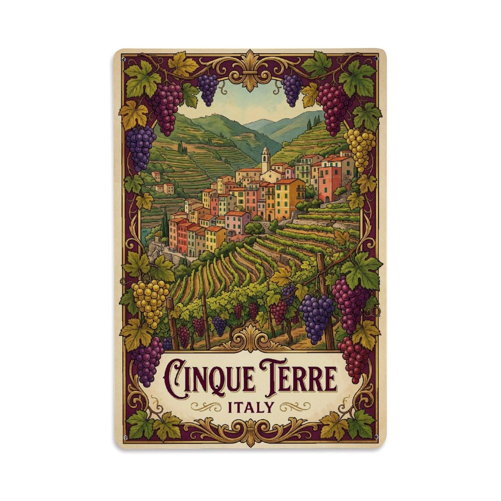 Huiyhb 8X12inch(20X30cm) Vintage Travel Cinque Terre Italy Vineyard Metal Tin Sign