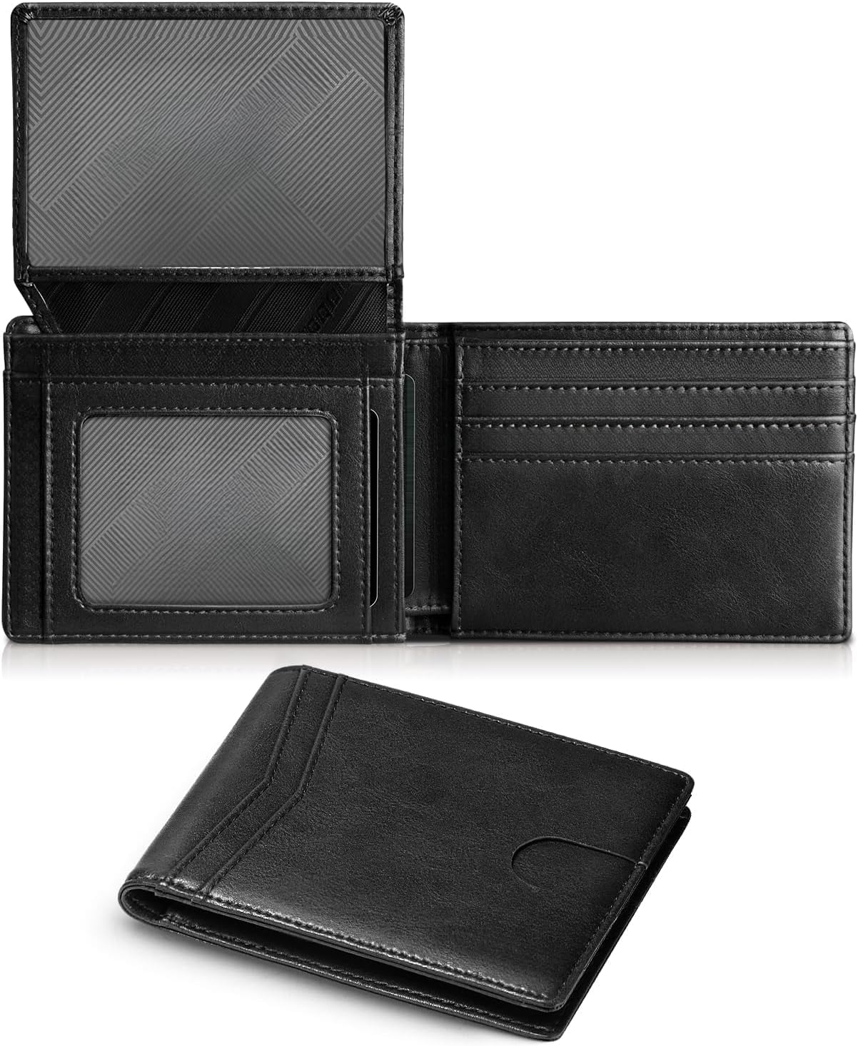 Genuine Leather Wallet for Men, RFID Blocking Slim Design with 15 Card Slots, 2 ID Windows, and Gift Box (Oil Black)