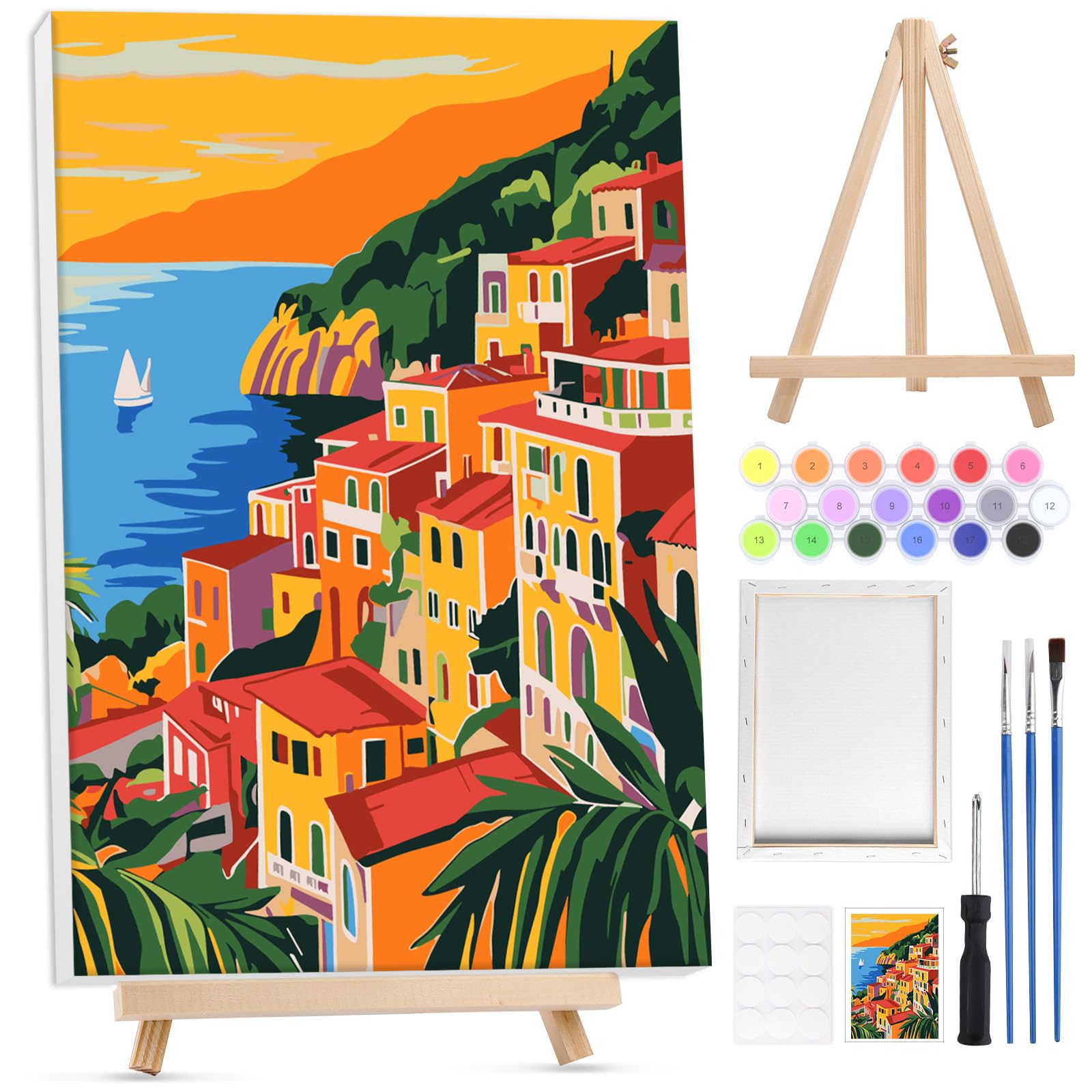Lxmsja Framed Paint by Numbers for Adults Beginner with Wooden Easel, Landscape Painting by Numbers for Adults on Canvas, DIY Acrylic Painting Kit Art and Crafts for Home Wall Decor, 8x12inch