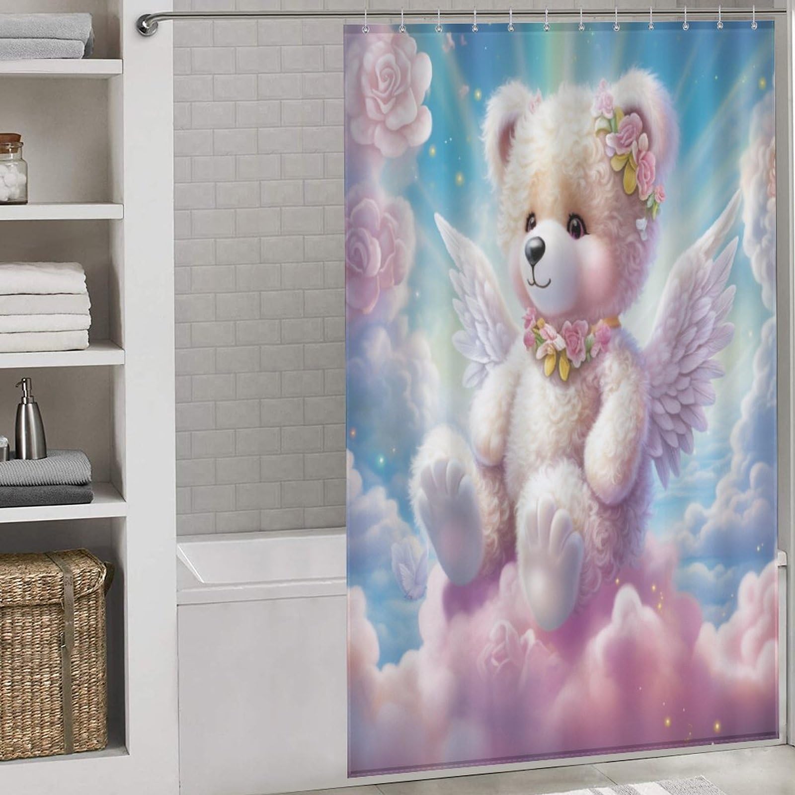 Rideau de douche ours mignon 140x183 cm étanche pour salle de bain