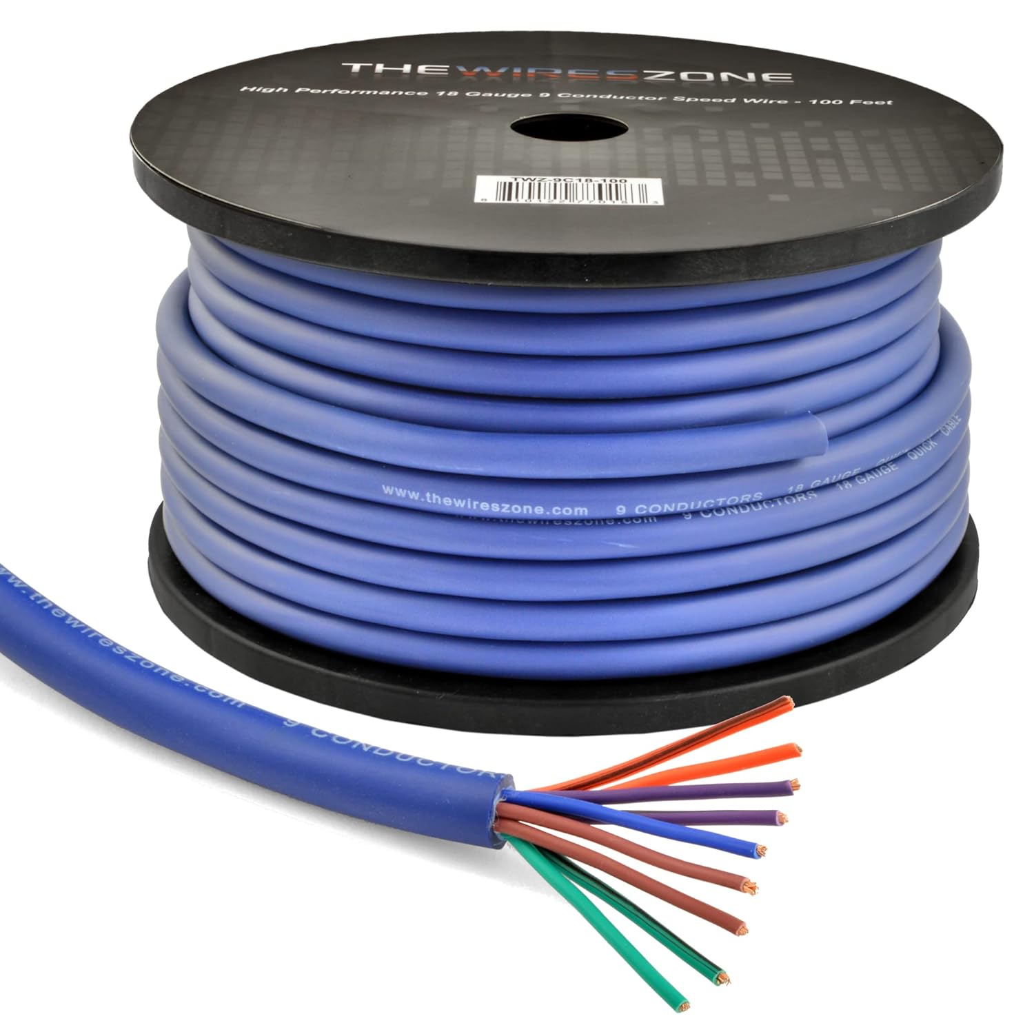100ft 18 AWG Multi 9 Conductor Blue Speed Wire 18 Gauge CCA Stranded Cable