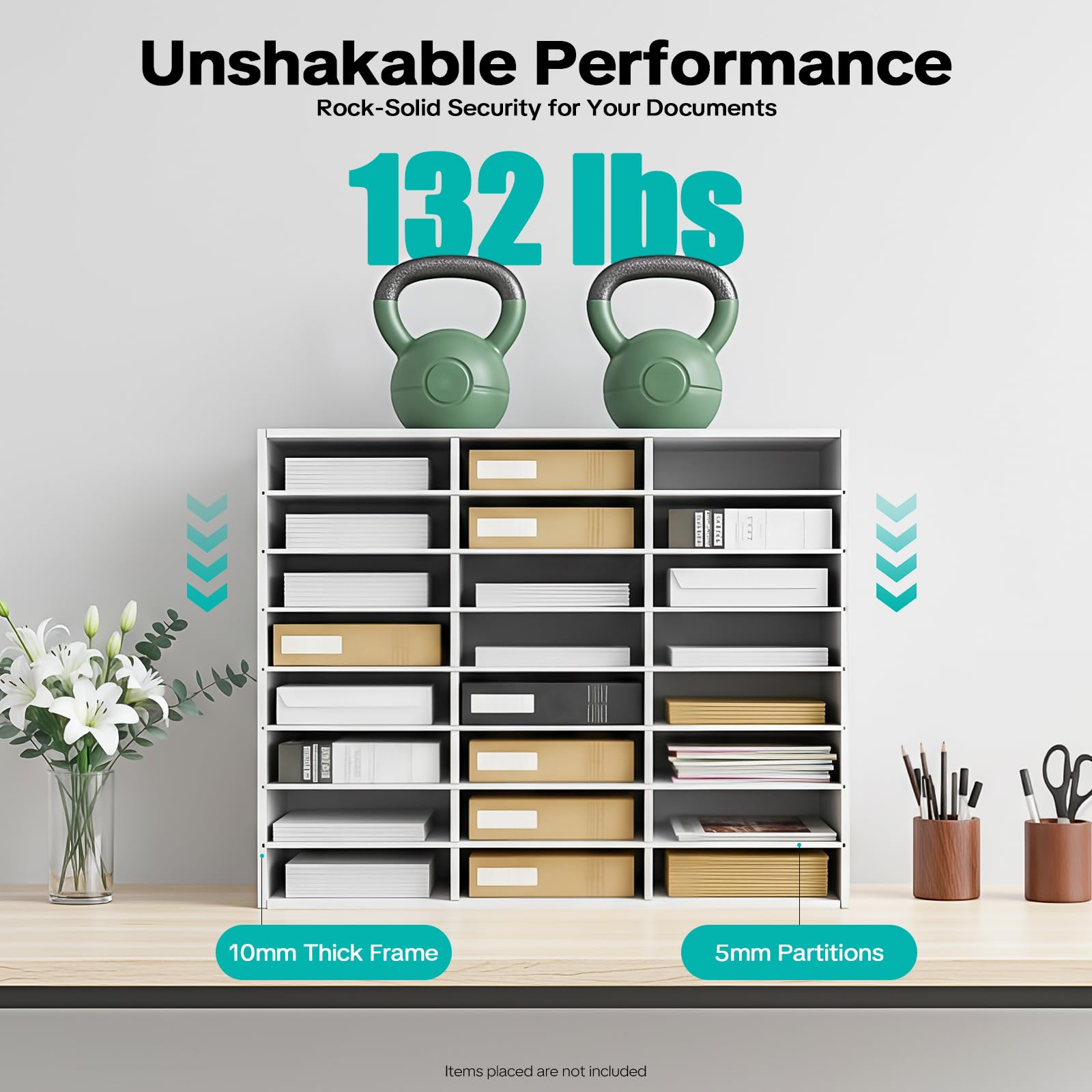 Organizzatore Documenti da Tavolo 24 Scomparti, Portadocumenti Ufficio Scrivania in MDF per Formato A4, Porta Riviste, per Documenti, Poste, 73,7 x 30,2 x 59,6 cm, Bianco
