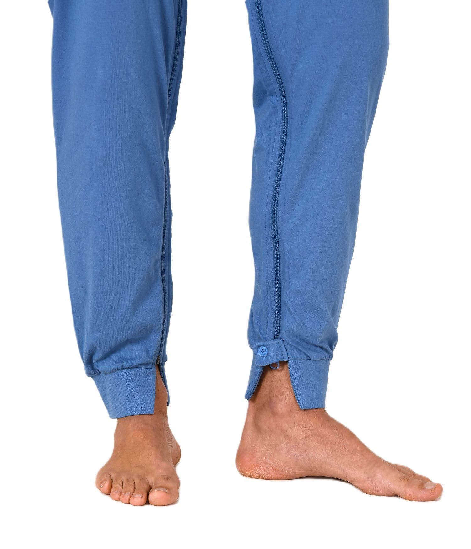 Normann Care Herren Pflegeoverall Langarm Einteiler Schlafanzug mit Reißverschluss am Bein