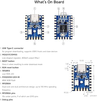 Waveshare 5PCS RP2350-Zero Mini Development Board, Raspberry Pi Microcontroller Development Board, Based On Raspberry Pi Dual-core & Dual-Architecture Microcontroller