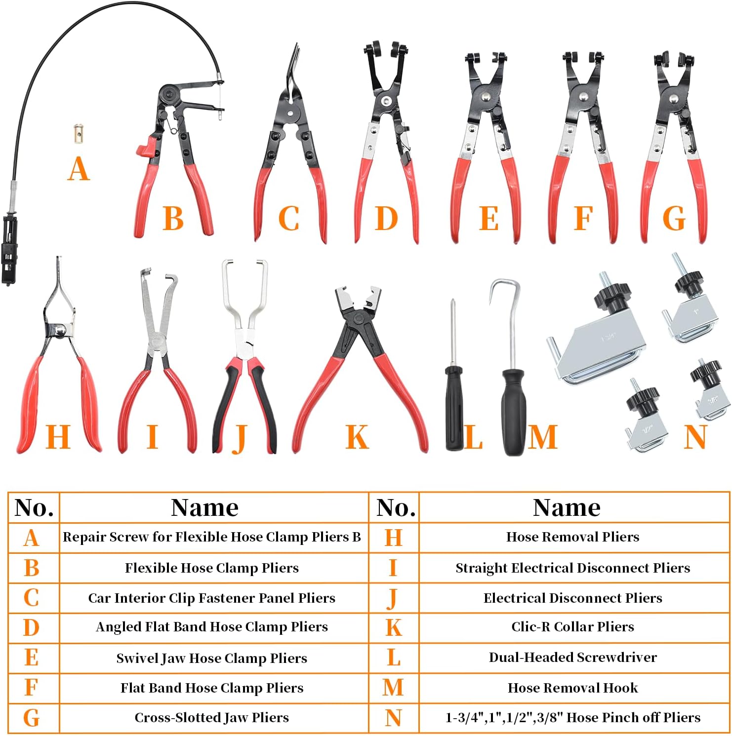 16 Pcs Hose Clamp Pliers Set, Hose Clamp Removal and Installation Tool with Long Flexible Plier & Electrical Disconnect Pliers for Automotive Coolant Radiator Heater, Water Hoses, Fuel Lines