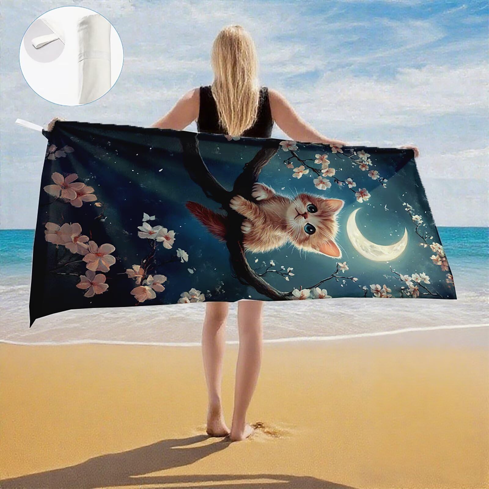 Serviette de Plage Microfibre Serviette Plage 100x220 2 Pack Séchage Rapide, Anti-Sable, Absorbante Fonction drap de plage xxl pour Bain, Sport, Voyages, Sauna, Piscine, Yoga, avec Sac Chat Q-4