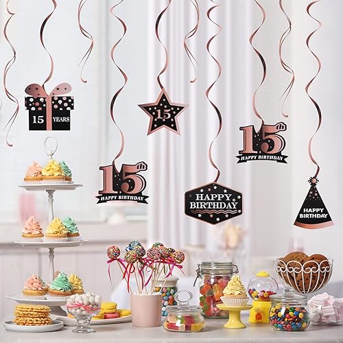 Miniatura 423 de LINGTEER Happy 65th Birthday Decorations Set - 12Pcs Black & Gold Swirls Streamer,Happy Birthday Bunting Banner,Cheers to 65 Years Old Bday Party