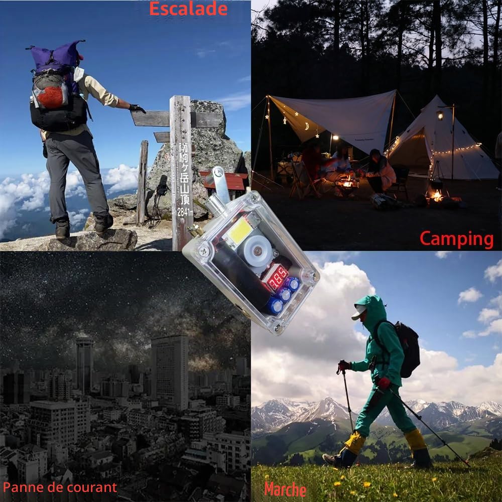 Gikfun GK1029 Générateur de manivelle portable avec chargeur USB d'urgence avec lumière COB et briquet, équipement de survie compact pour le camping en plein air, la randonnée, les pannes de courant