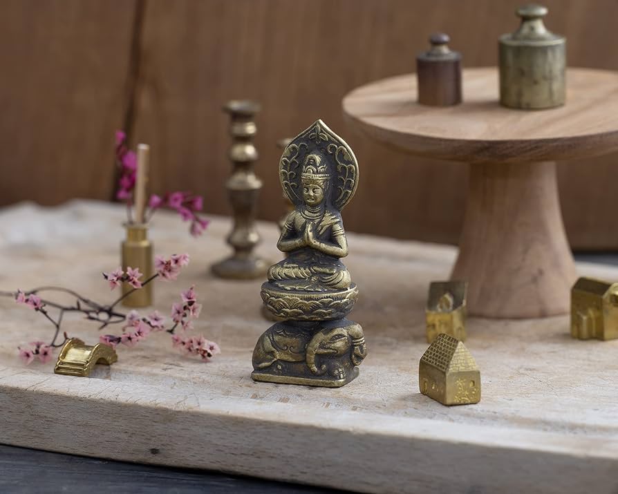 Amazon｜仏像 普賢菩薩（小7.4cm/古美金）仏師：渡辺景秋 原型＿
