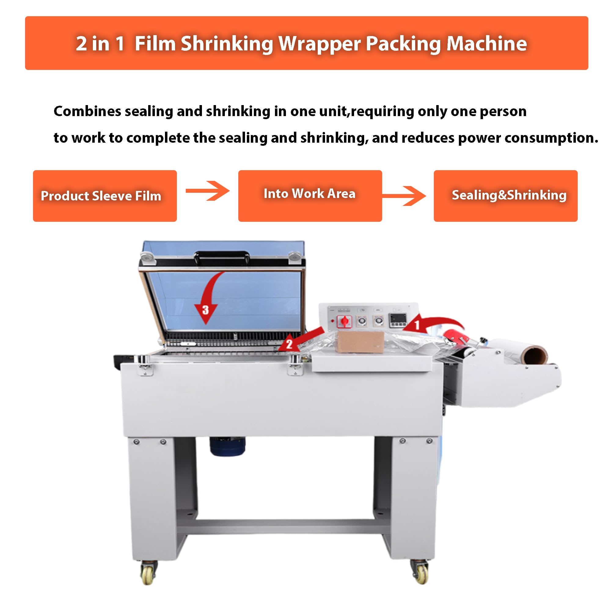 INTBUYING 2 in 1 Shrink Packaging Machine Plastic Film Sealing Cutting and Wrapping Machine Carton Box Heat Tunnel Semi-Auto L-Type Sealer with Shrink Tunnel 220V 1PH