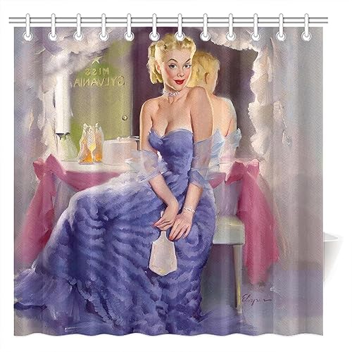 Miniatura 8 de FUNNY KIDS' HOME Retro Pin Up Girl - Cortinas de ducha para baño, pintura al óleo, arte de lienzo, decoración de baño, dama sexy, reparar un