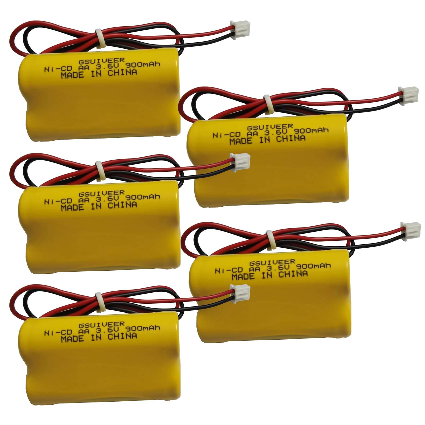 GSUIVEER3.6V 900mAh Ni-Cd Exit Sign Emergency Light Battery Pack Compatible Unitech 6200RP Lowes OSA230 Lowes 253799 Unitech LEDR-1 (5 Pack)