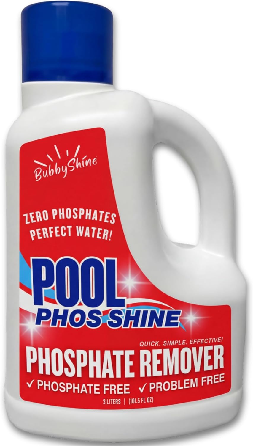 Phosphate Remover Pool Treatment – 3 L (101.5 fl oz) – Liquid Pool Chemicals, Skimmer-Pour Application, Easy Cap Measure, ppb Dosing Guide, Filter-Friendly Clarity Support – BubbyShine