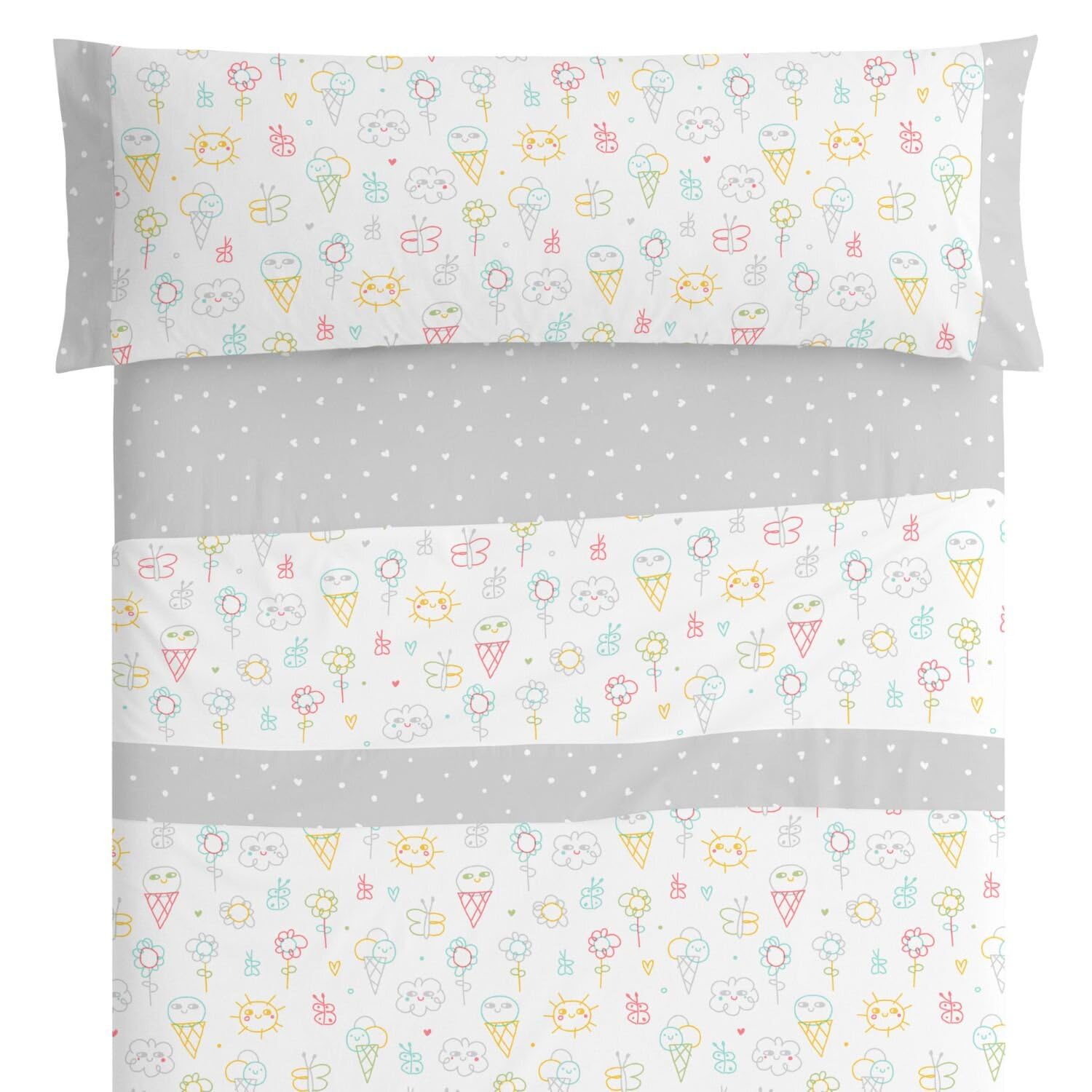 Burrito Blanco│Sábanas Infantiles, Cama de 90 (+ Medidas Disponibles)│Algodón 100%│Tacto Suave│Diseño 016, Gris