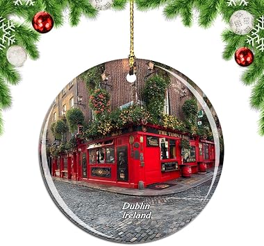 Ireland Temple Bar Dublin Christmas Xmas Tree Ornament Decoration Hanging Pendant Decor City Travel Souvenir Collection Double Sided Porcelain 2.85 Inch