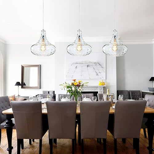 Miniatura 4 de KOKAiZeeKi Lámpara Colgante de Vidrio Vintage de Granja con Pantalla Martillada Soplada a Mano - Cable Colgante Ajustable para Isla de Cocina,