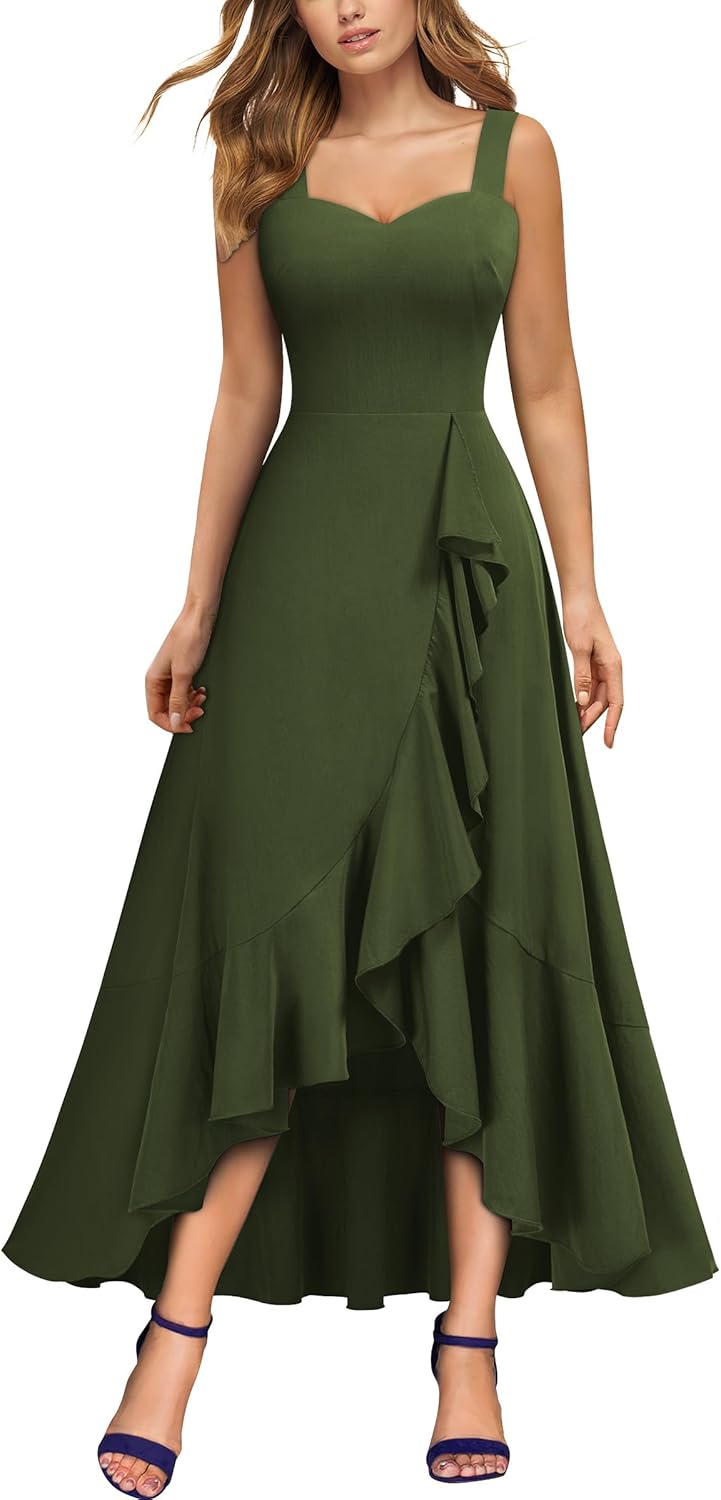 Miusol Women's Casual V-Neck Ruffle Split Flowy Cocktail Party A-Line Dress