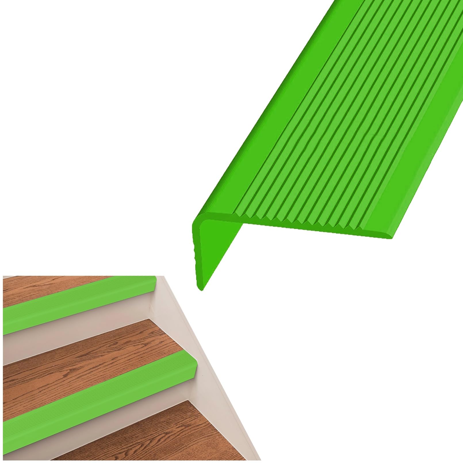 Treppenkantenprofil Selbstklebend PVC Kunststoff Treppen-Kantenschutz, Selbstklebend Kantenschutz Antirutsch-Profil Winkelprofil, Gute Flexibilität, Rutschfeste Gummistreifen für Treppen(Green,2m/78.7