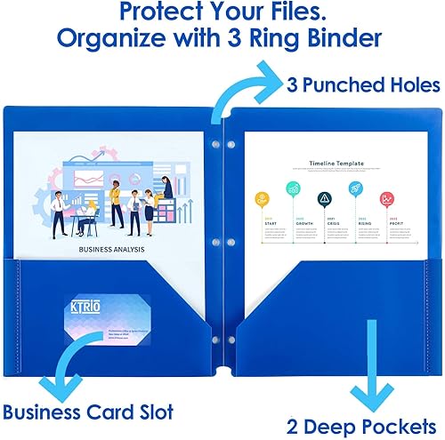 Vista 5 de KTRIO Carpetas con 3 agujeros perforados, paquete de 6 carpetas de plástico para carpeta de 3 anillas, carpeta de polietileno
