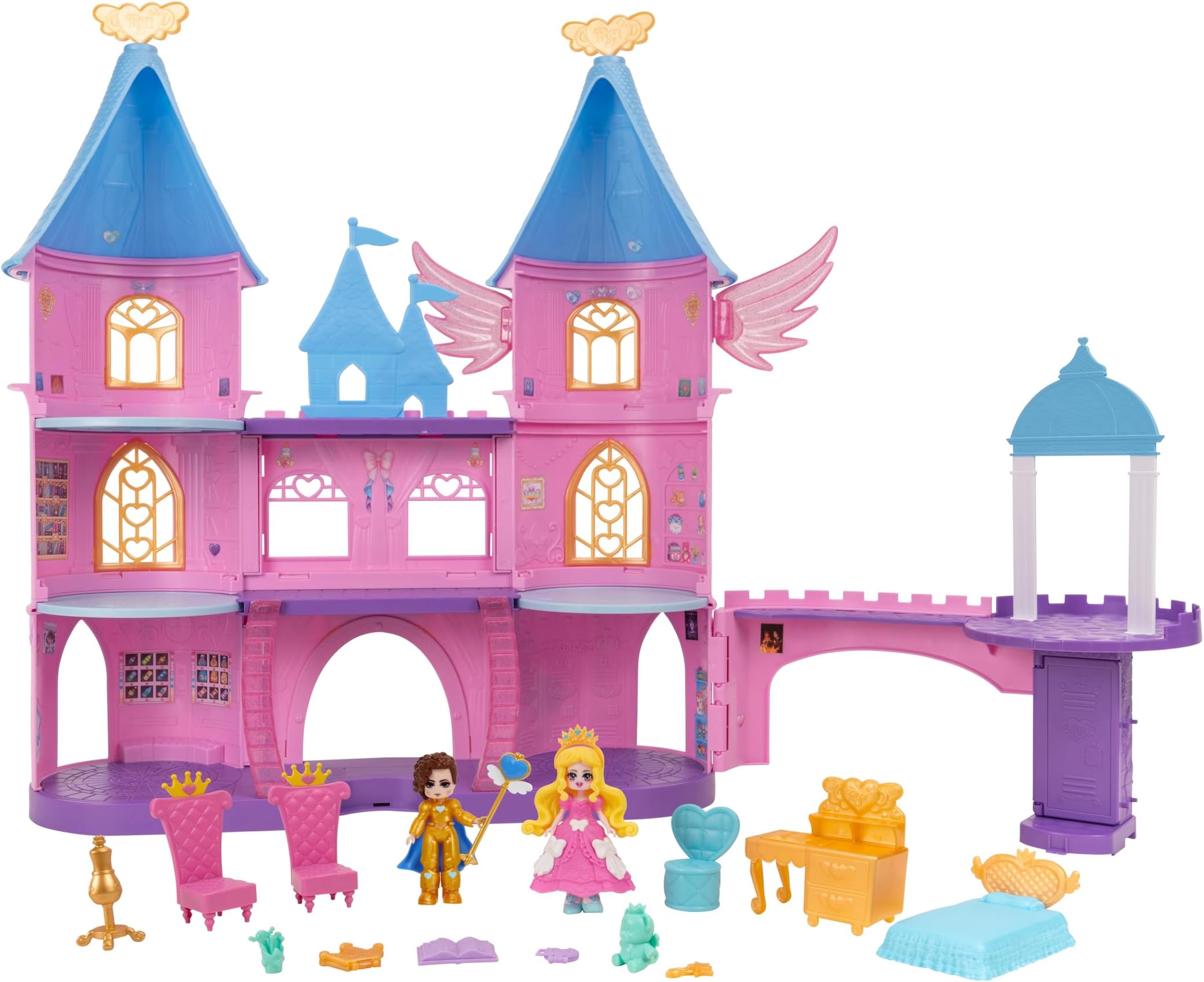 Castle Campus Playset - 2 Exclusive Dolls, 3 Floors to Explore with 360ยฐ Playset - 19 Accessories - Virtual Item Code Included - Ages 5+