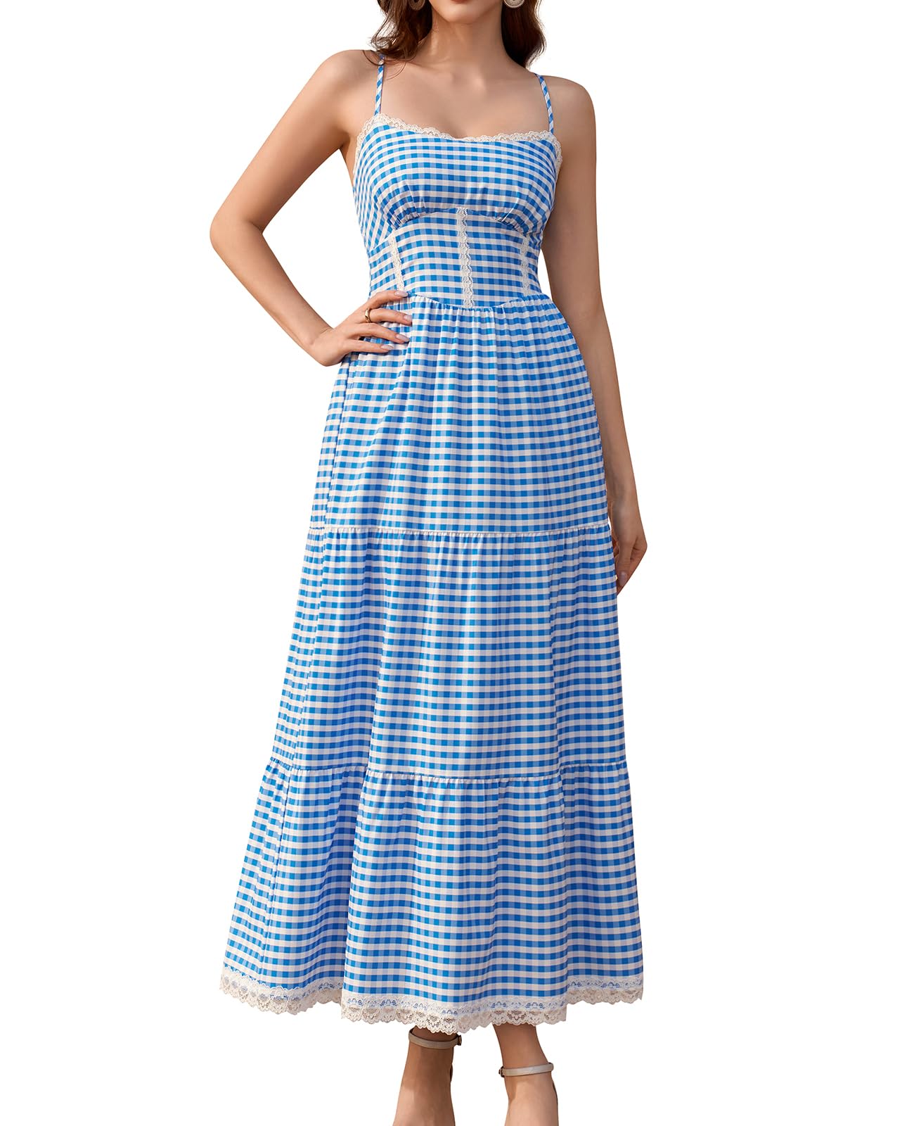 �️GLNEGE Women's Floral Corset Dress Spring Wedding Guest Flowy Dress Summer Spaghetti Gingham Smocked Back Tea Party Su — grocery & food deal