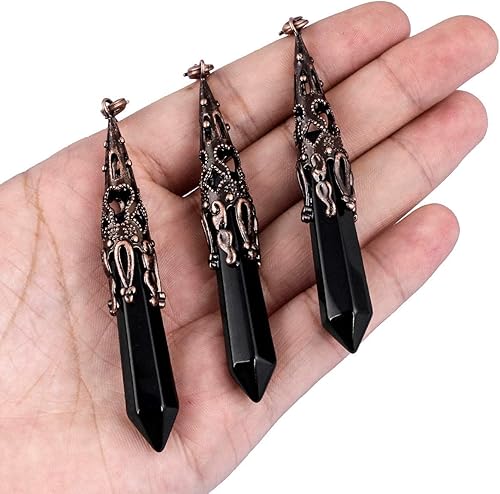 Miniatura 4 de mookaitedecor Bundle - 2 Items: Black Obsidian Runes Stones Set and 6 Facted Crystal Pendulum & Flatback Cabochon Black Obsidian Crystal Rune Stones