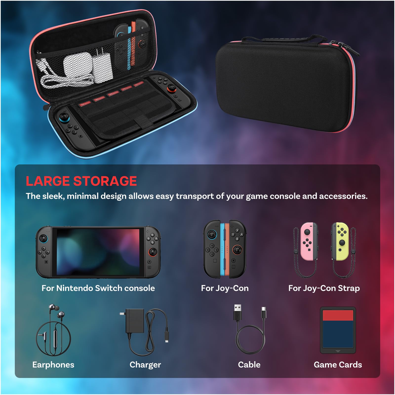 Etui Podróżne do Nintendo Switch 2 od MMOBIEL – Kompaktowy Twardy Futerał z 10 Miejscami na Karty Gier, Kieszenią z Siatki, Miękką Wyściółką i 2 Szkłami Ochronnymi – Pokrowiec Ochronny – Czarny