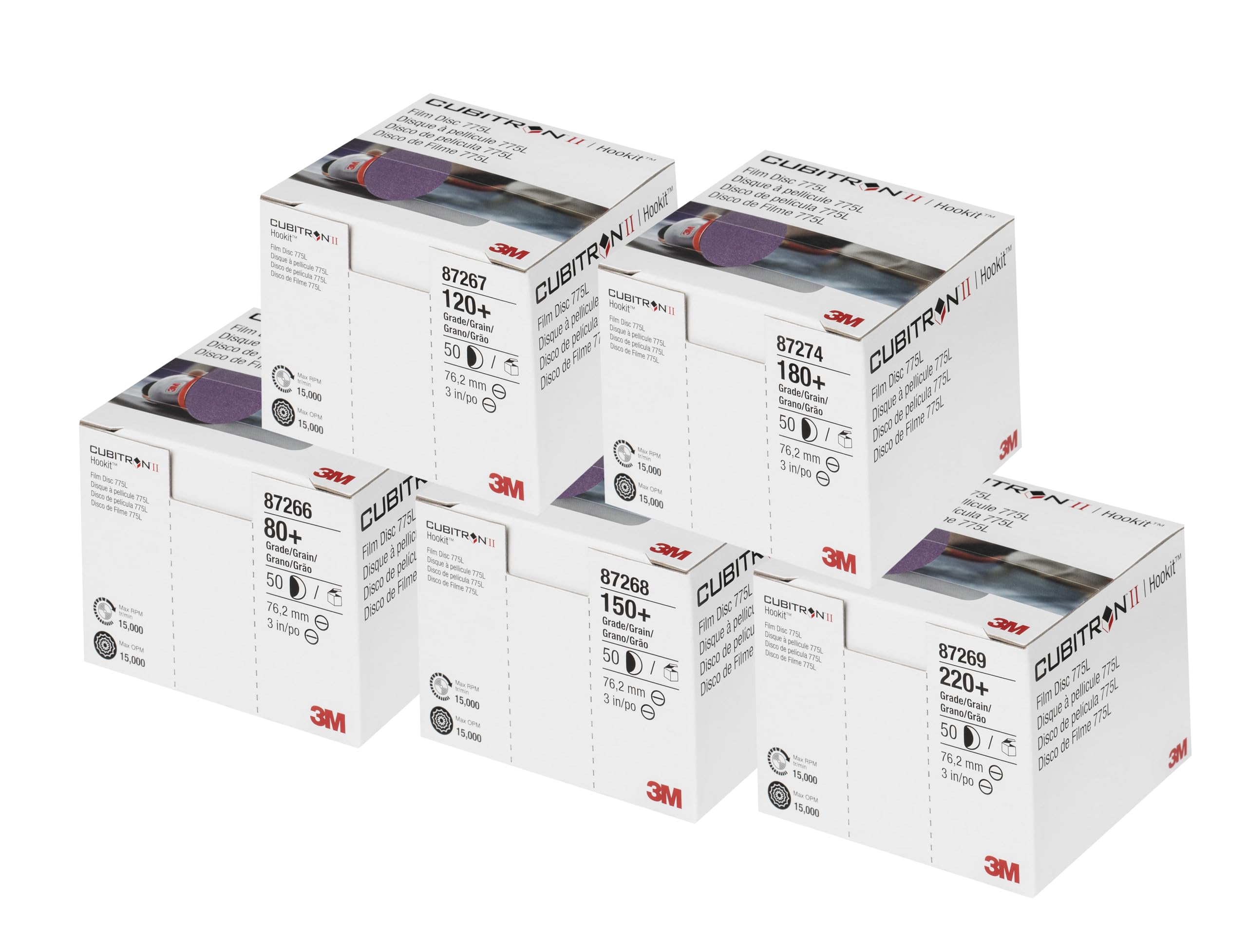 3M Cubitron II Hookit Disco de Film 775L, 76 mm, Sin Agujeros | 180+ 50 discos/caja