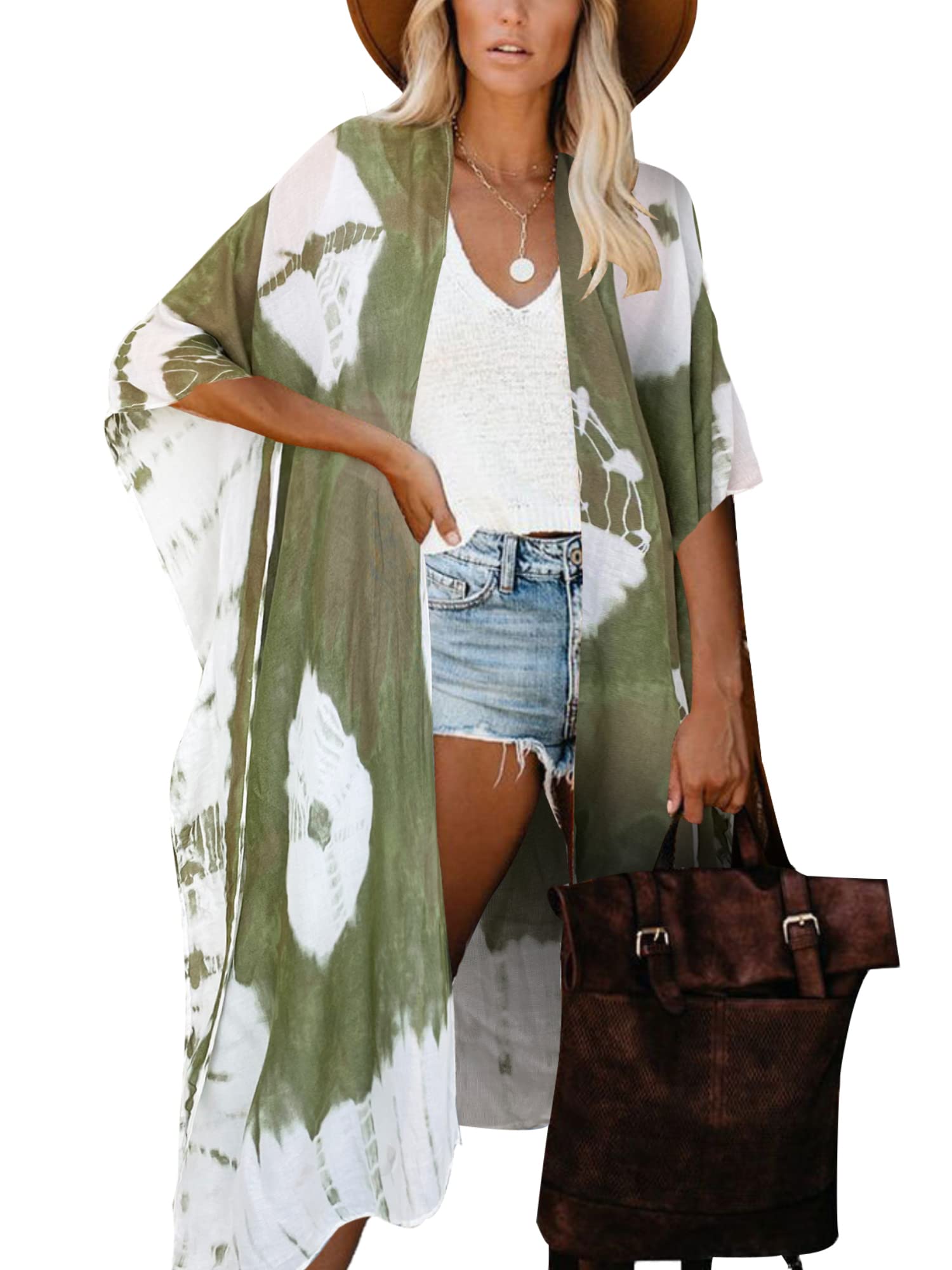 Moss Rose Women's Beach Cover up Swimsuit Kimono with Bohemian Floral Print, Loose Casual Resort Wear