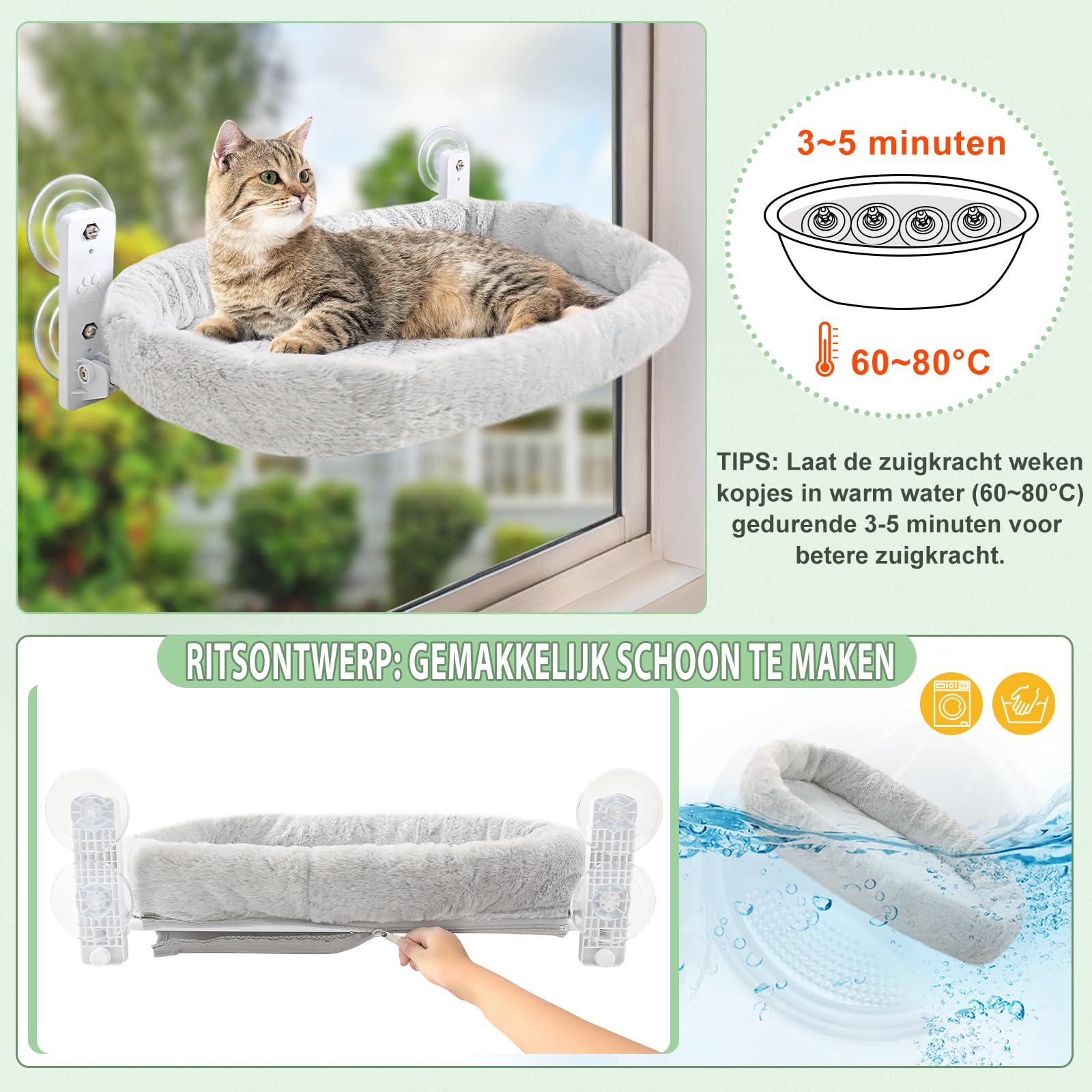 Homegroove Zitplaats voor kattenraam, 45 x 30 cm, opvouwbare kattenhangmat voor ramen met stevig metalen frame (zwart, 45 x 30 cm