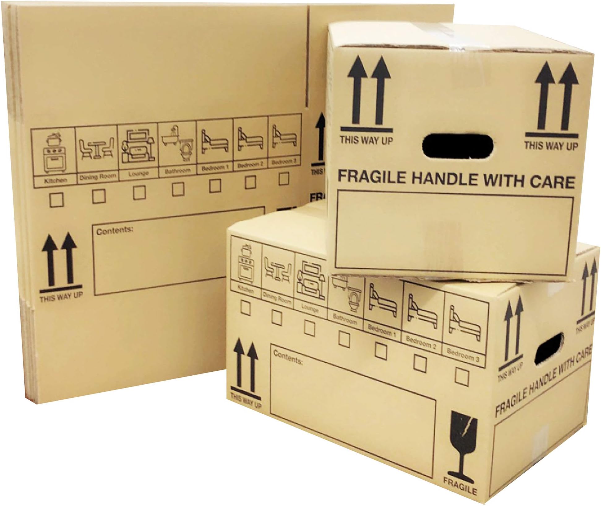 Large Cardboard Moving and Storage Boxes with Handles - 88.5 Litre, 50.5 x 33.5 x 33.5 cm (10 Pack of Boxes)