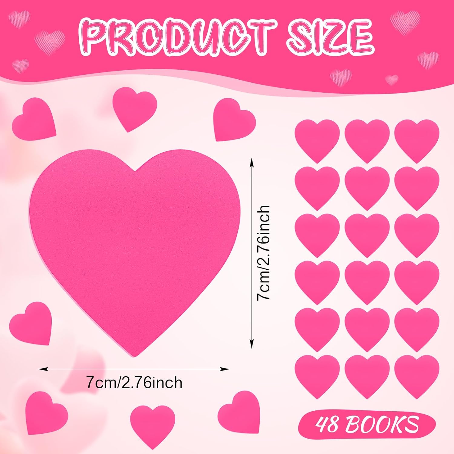 Jetec 48 Pcs Mother's Day Heart Sticky Notepads 3 x 3 Inch Bright Color Self Sticky Notes Cute Memo Pads for Men Women Wedding Birthday Party, 100 Sheets/pad (Pink)