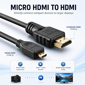 HDMI cable for Sony HDR-CX430V, HDR-CX430VE, HDR-CX440, HDR-CX450 HandyCam - Length  6.5ft / 2M
