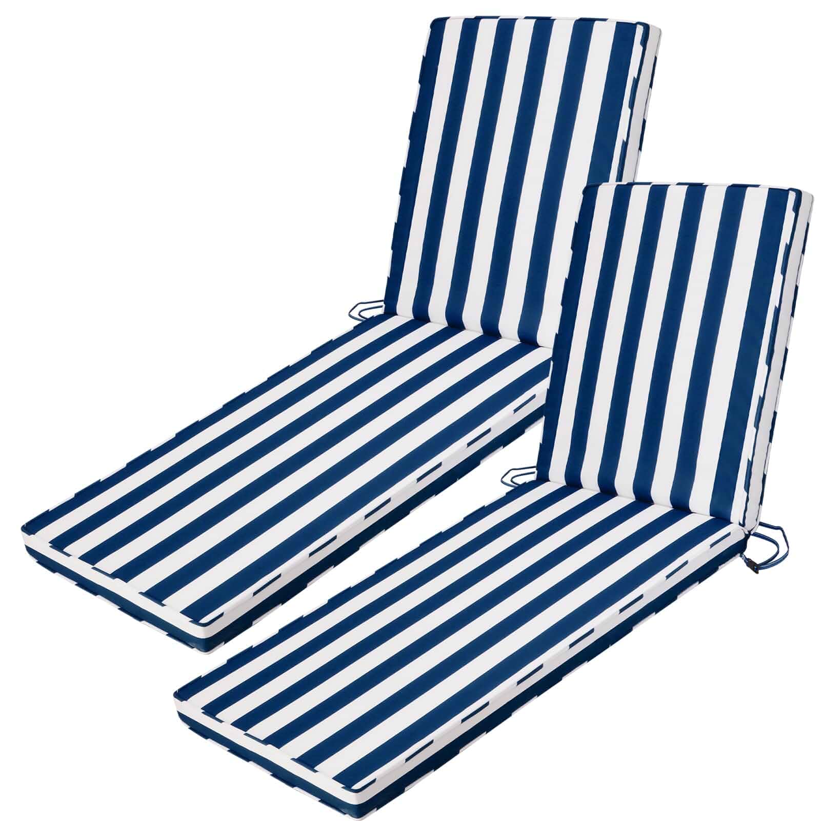 Chaise Lounge Cushions Outdoor Set of 2, 71x22x3 in, Blue Stripes Replacement Seat Pad, 28D Foam, Washable Cover, Waterproof Chair Cushion for Yard, Lawn Furniture, Poolside, Deck