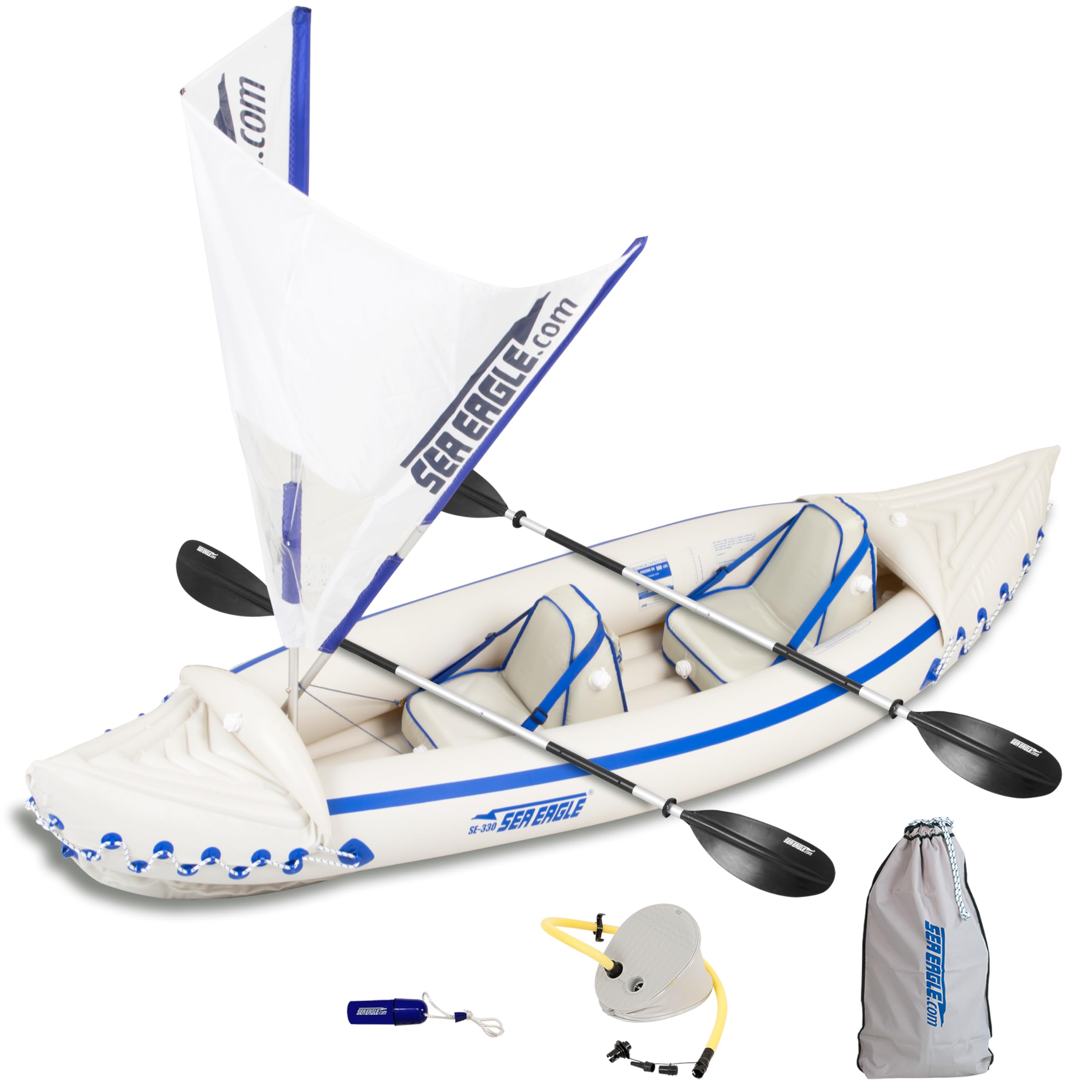 Sea Eagle SE330 Two Person Inflatable Kayak with Seats, Paddles, Bag-Affordable-Lightweight-Portable